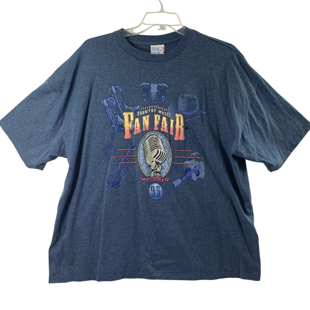 Int Country Music Fan Fair‎ 95 T Shirt Unisex XXL Blue Western Boots Cowboy Hat